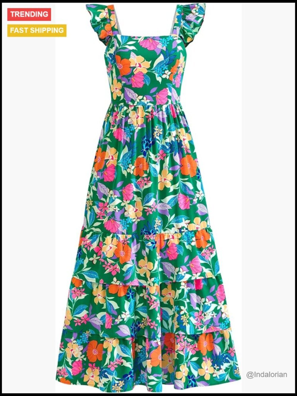 Casual Smocked Tiered Maxi Dress with Pockets Boho A-Line